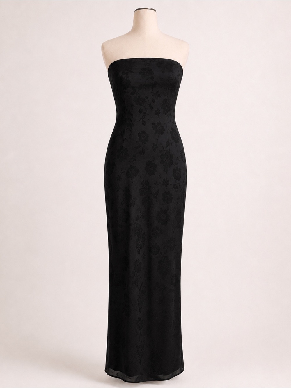 Forever 21 Black Strapless Floral Jacquard Gown